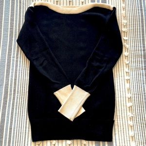 Black and ivory sweater, boat neck opening